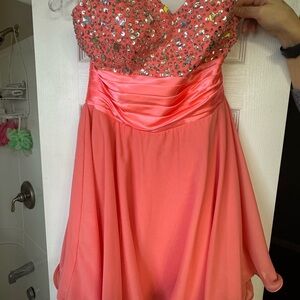 Coral Sequin Strapless Dress